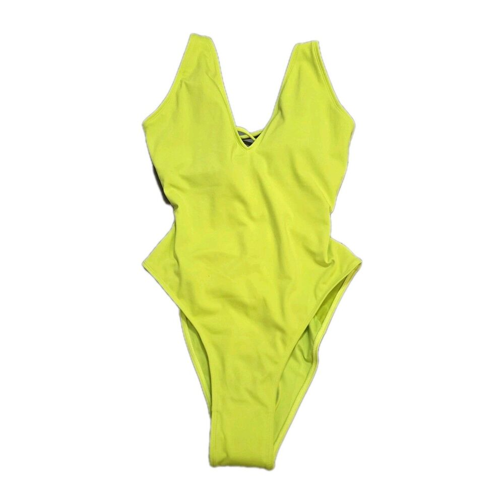 NEW TA3 Neon Yellow Plungey One Piece Swimsuit Bathing Suit Women's M Shapewear - Picture 8 of 9